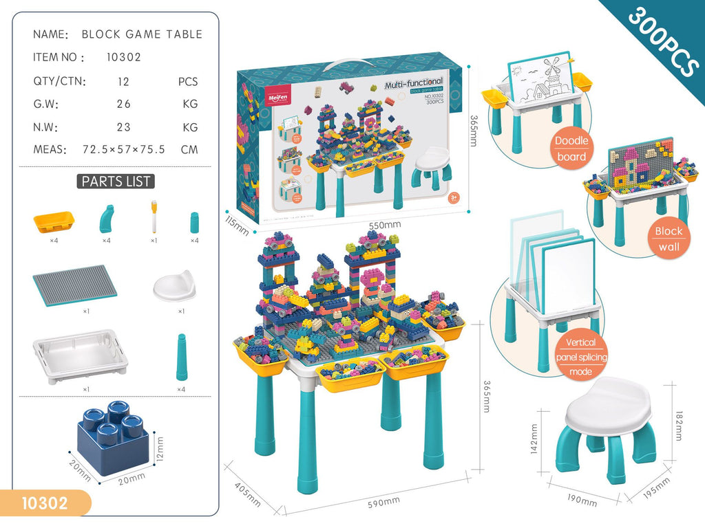 Multifunctional Kids Building Block Table Set with Storage, Compatible with 3-6 Year Olds, Includes Chair and 88-380PCS Colorful Bricks, Ideal for Learning, Drawing, Sand & Water Play (380PCS)