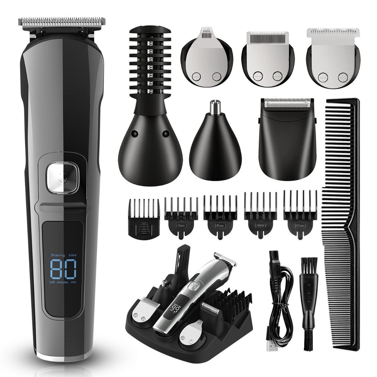 Waterproof Electric Shaver Men'S Hair Trimmer Multifunctional Hair Clipper Nose - Black - Size L