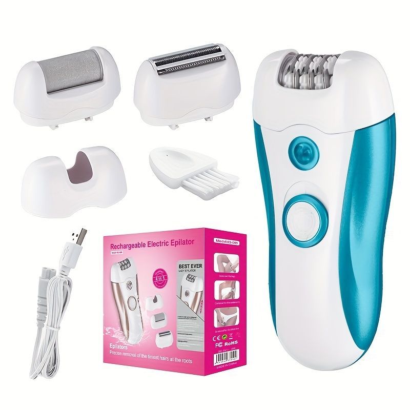 4-in-1 women's hair removal, electric epilator, shaver, foot file, trimmer, USB rechargeable, IPX6 waterproof, body grooming, Australian women - Rose gold - Size L