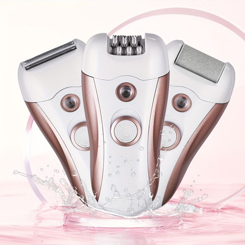 4-in-1 women's hair removal, electric epilator, shaver, foot file, trimmer, USB rechargeable, IPX6 waterproof, body grooming, Australian women - Rose gold - Size L
