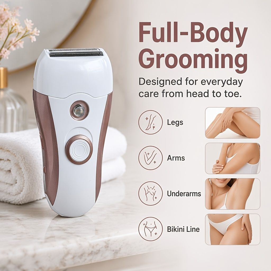 4-in-1 women's hair removal, electric epilator, shaver, foot file, trimmer, USB rechargeable, IPX6 waterproof, body grooming, Australian women - Rose gold - Size L