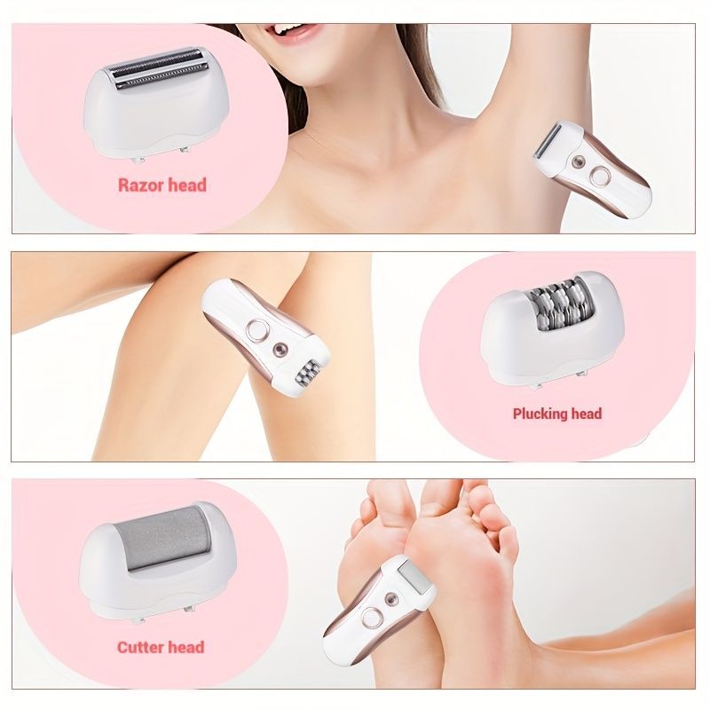 4-in-1 women's hair removal, electric epilator, shaver, foot file, trimmer, USB rechargeable, IPX6 waterproof, body grooming, Australian women - Sky Blue - Size L