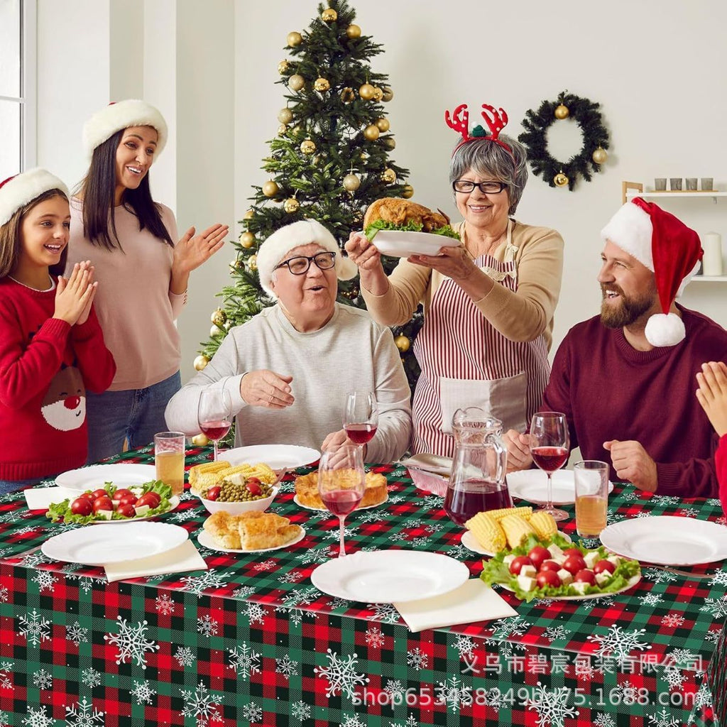 Christmas Tablecloth Plaid Tablecloth Snowflake Tablecloth Holiday Party - Red - Size 274cm137cm