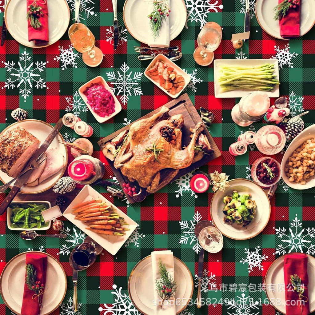 Christmas Tablecloth Plaid Tablecloth Snowflake Tablecloth Holiday Party - Red - Size 274cm137cm