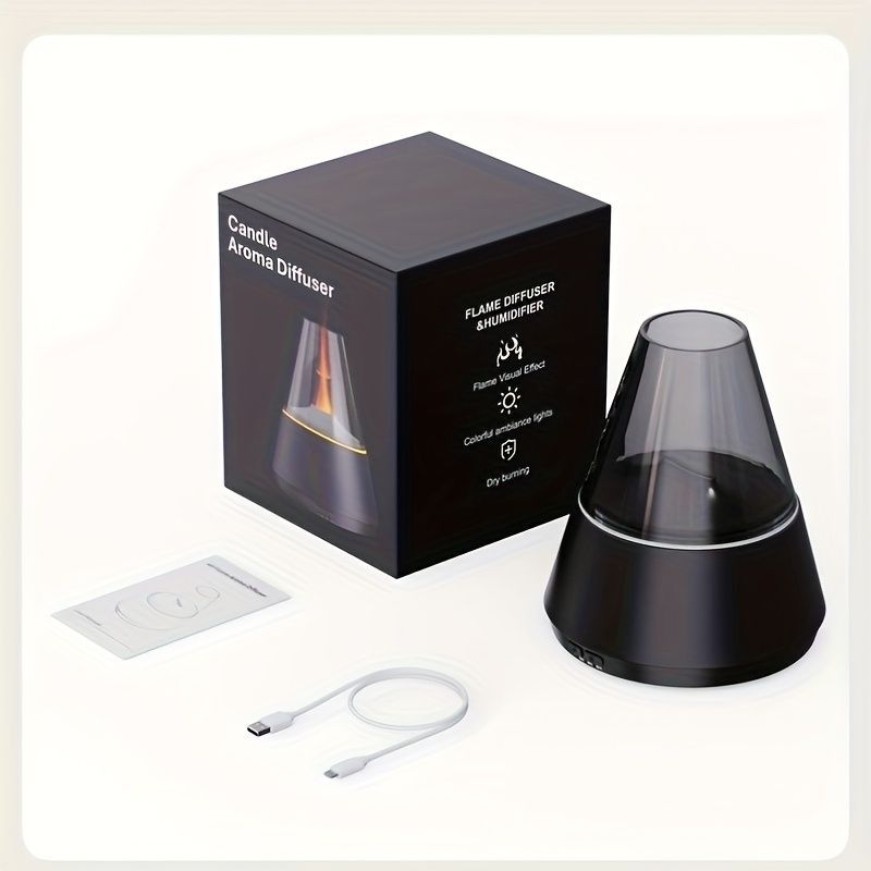 flame aroma diffuser, realistic flame diffuser, aromatherapy diffuser, essential oil diffuser, 7 color lights diffuser, ultra quiet diffuser, auto off diffuser, flame effect humidifier, Australian aromatherapy, relaxation diffuser - Black - Size Contains