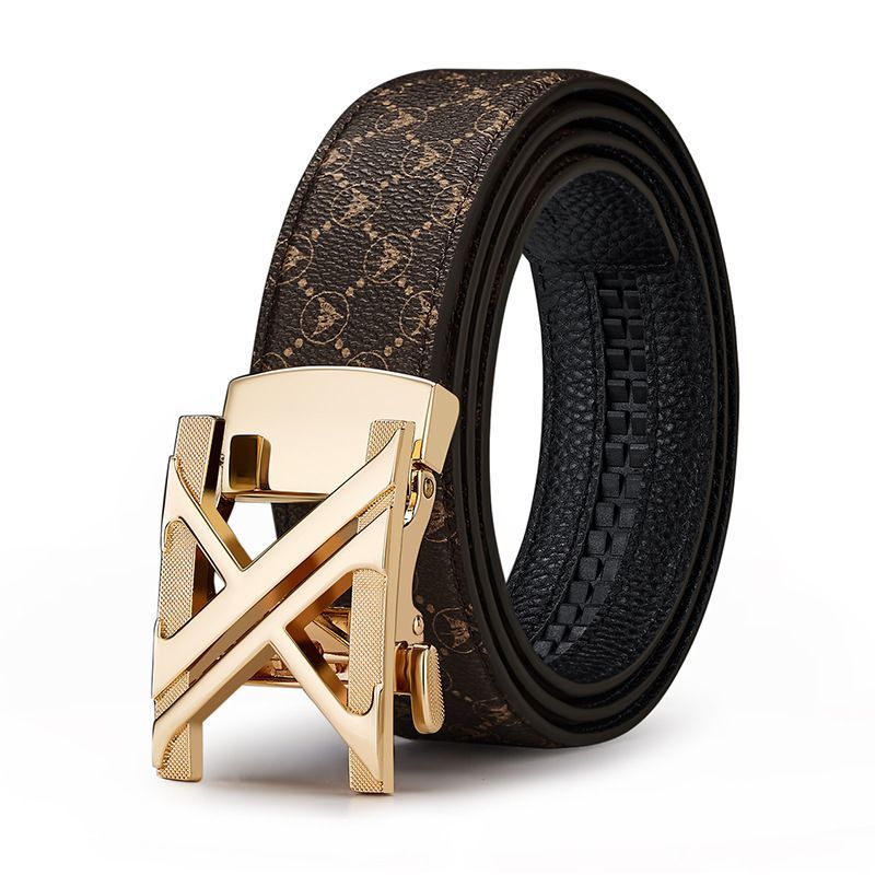 Men'S Genuine Leather Belt X-Shaped Buckle Men'S Accessories Trendy Belt - Gun buckle khaki strap - Size 110cm
