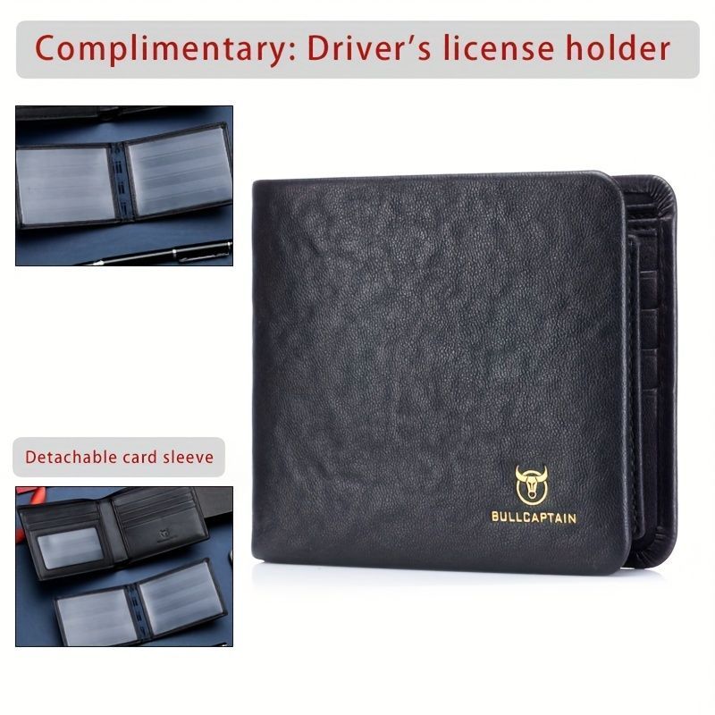 Bullcaptain Genuine Leather Men'S Wallet Multi Card Slots Large Capacity - Black - Size m