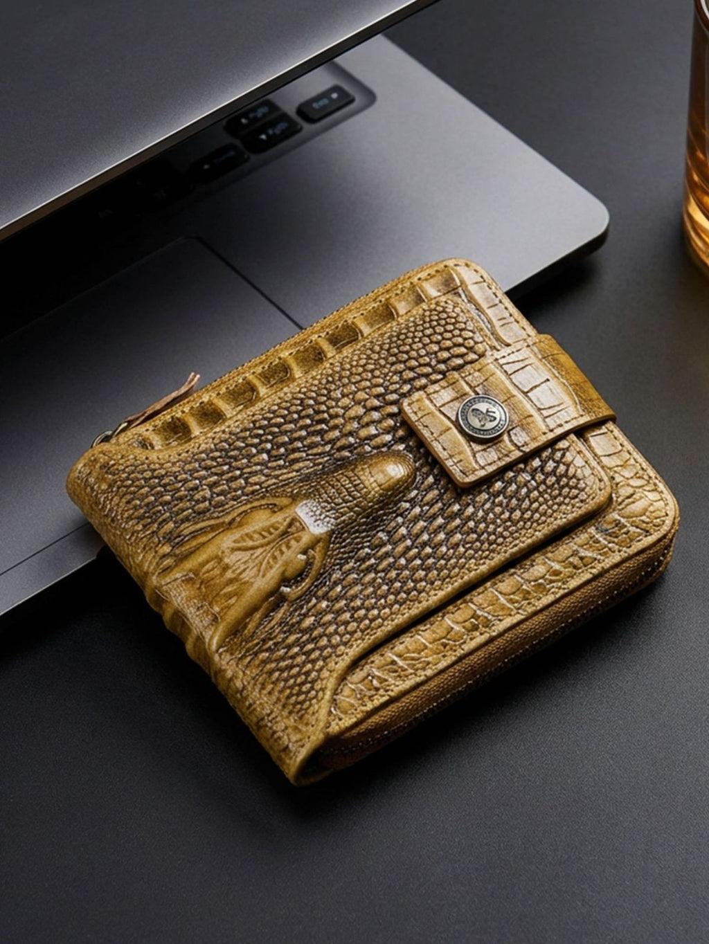 Men'S Wallet Genuine Leather Wallet Alligator-Embossed Wallet Horizontal Wallet - Black - Size m