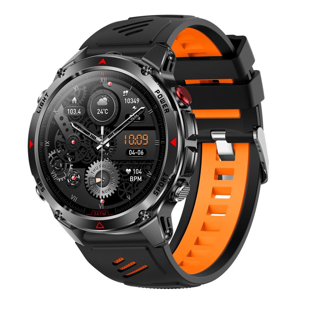 men's smart watch, HT37, GPS positioning, Bluetooth call, heart-rate monitoring, outdoor sports watch, Australian men's fashion, fitness watch - Black - Size L