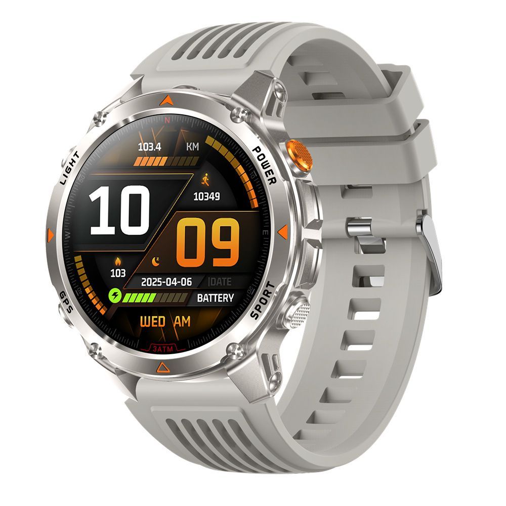 men's smart watch, HT37, GPS positioning, Bluetooth call, heart-rate monitoring, outdoor sports watch, Australian men's fashion, fitness watch - Grey  orange - Size L
