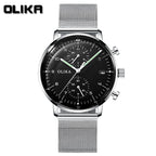 men's watch, ultra-thin watch, leather strap watch, luminous watch, waterproof watch, date calendar watch, curved glass watch, casual sports watch, OLIKA watch, men's fashion watch - Black leather belt with rose - gold and white face - Size Man