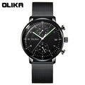 men's watch, ultra-thin watch, leather strap watch, luminous watch, waterproof watch, date calendar watch, curved glass watch, casual sports watch, OLIKA watch, men's fashion watch - Black - Size Man