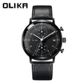 men's watch, ultra-thin watch, leather strap watch, luminous watch, waterproof watch, date calendar watch, curved glass watch, casual sports watch, OLIKA watch, men's fashion watch - Genuine leather strap with a black surface - Size Man