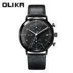 men's watch, ultra-thin watch, leather strap watch, luminous watch, waterproof watch, date calendar watch, curved glass watch, casual sports watch, OLIKA watch, men's fashion watch - Rose gold with a blue face - Size Man