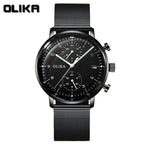 men's watch, ultra-thin watch, leather strap watch, luminous watch, waterproof watch, date calendar watch, curved glass watch, casual sports watch, OLIKA watch, men's fashion watch - Rose gold with a blue face - Size Man