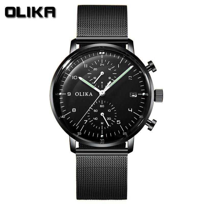 men's watch, ultra-thin watch, leather strap watch, luminous watch, waterproof watch, date calendar watch, curved glass watch, casual sports watch, OLIKA watch, men's fashion watch - Rose gold with a blue face - Size Man