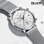 men's watch, ultra-thin watch, leather strap watch, luminous watch, waterproof watch, date calendar watch, curved glass watch, casual sports watch, OLIKA watch, men's fashion watch - Rose gold with a blue face - Size Man