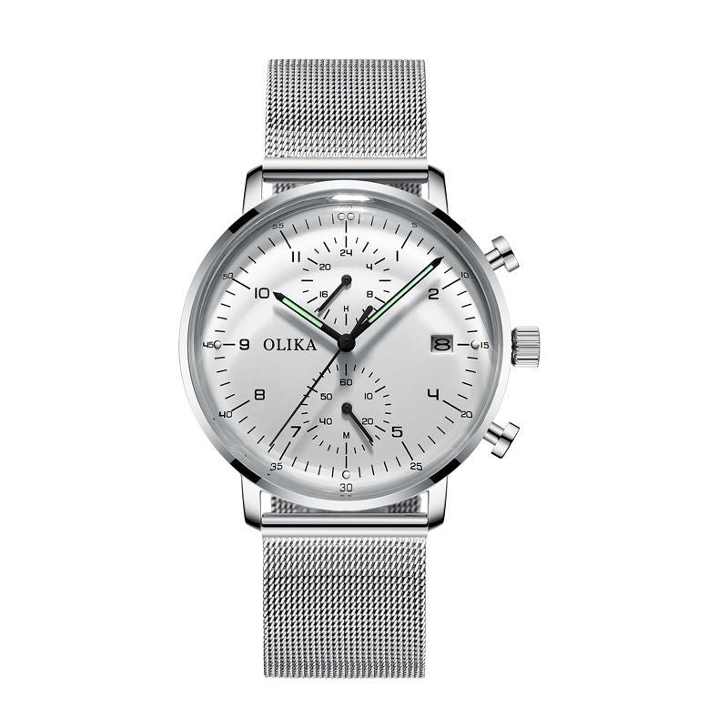 men's watch, ultra-thin watch, leather strap watch, luminous watch, waterproof watch, date calendar watch, curved glass watch, casual sports watch, OLIKA watch, men's fashion watch - Rose gold with a white face - Size Man