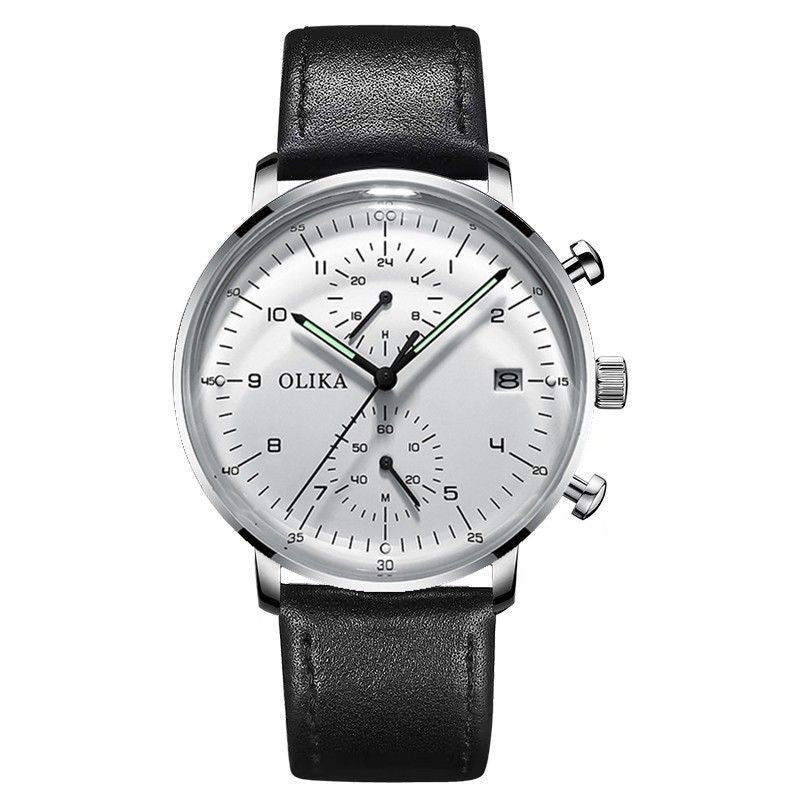men's watch, ultra-thin watch, leather strap watch, luminous watch, waterproof watch, date calendar watch, curved glass watch, casual sports watch, OLIKA watch, men's fashion watch - Rose gold with a white face - Size Man