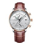 men's watch, ultra-thin watch, leather strap watch, luminous watch, waterproof watch, date calendar watch, curved glass watch, casual sports watch, OLIKA watch, men's fashion watch - Rose gold with a white face - Size Man