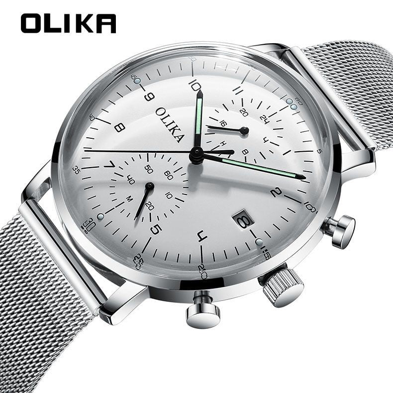 men's watch, ultra-thin watch, leather strap watch, luminous watch, waterproof watch, date calendar watch, curved glass watch, casual sports watch, OLIKA watch, men's fashion watch - Rose gold with a white face - Size Man