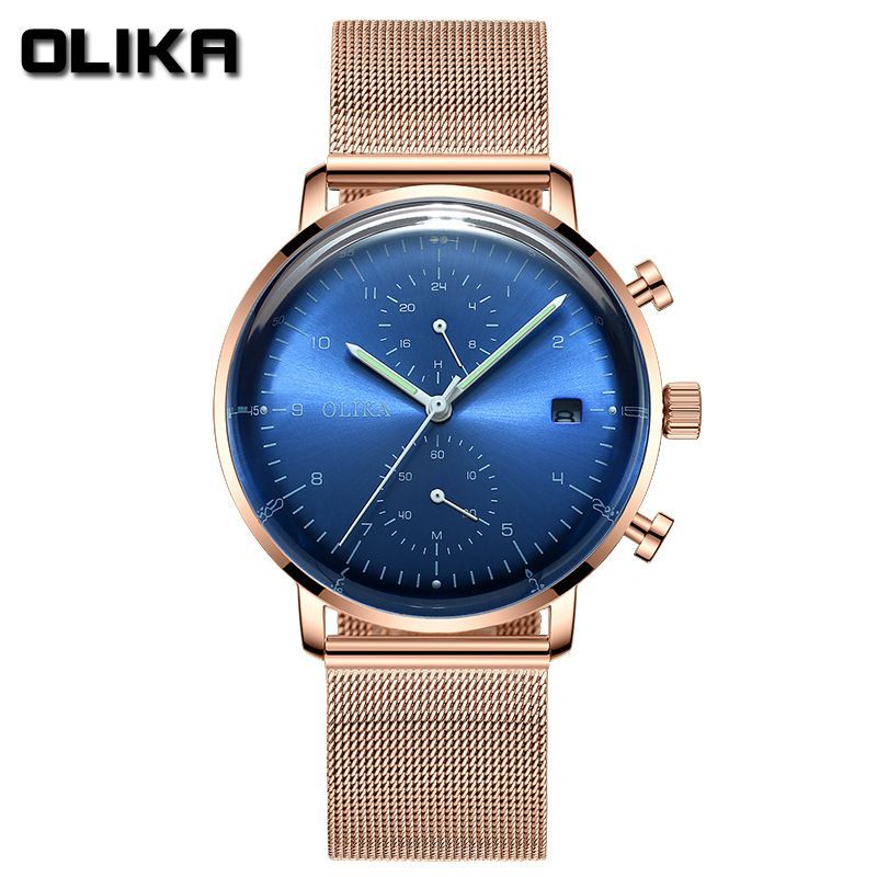 men's watch, ultra-thin watch, leather strap watch, luminous watch, waterproof watch, date calendar watch, curved glass watch, casual sports watch, OLIKA watch, men's fashion watch - Rose gold with a white face - Size Man