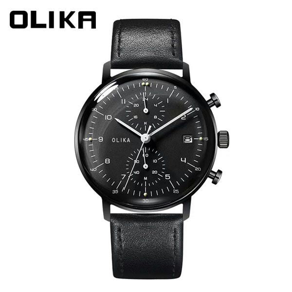 men's watch, ultra-thin watch, leather strap watch, luminous watch, waterproof watch, date calendar watch, curved glass watch, casual sports watch, OLIKA watch, men's fashion watch - Rose gold with a black face - Size Man
