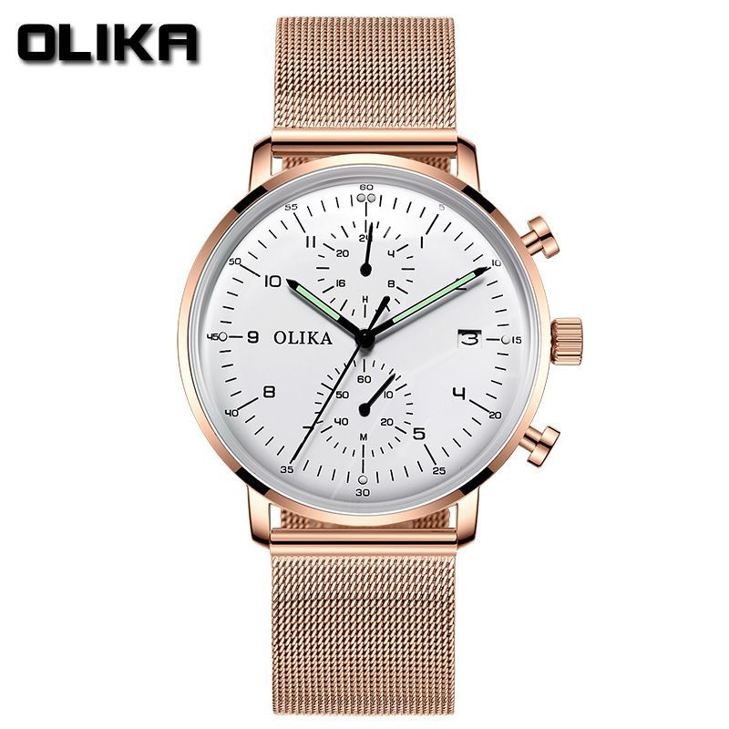 men's watch, ultra-thin watch, leather strap watch, luminous watch, waterproof watch, date calendar watch, curved glass watch, casual sports watch, OLIKA watch, men's fashion watch - Rose gold with a black face - Size Man