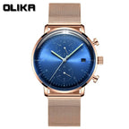 men's watch, ultra-thin watch, leather strap watch, luminous watch, waterproof watch, date calendar watch, curved glass watch, casual sports watch, OLIKA watch, men's fashion watch - Rose gold with a black face - Size Man