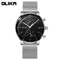 men's watch, ultra-thin watch, leather strap watch, luminous watch, waterproof watch, date calendar watch, curved glass watch, casual sports watch, OLIKA watch, men's fashion watch - Stainless steel with a black face - Size Man