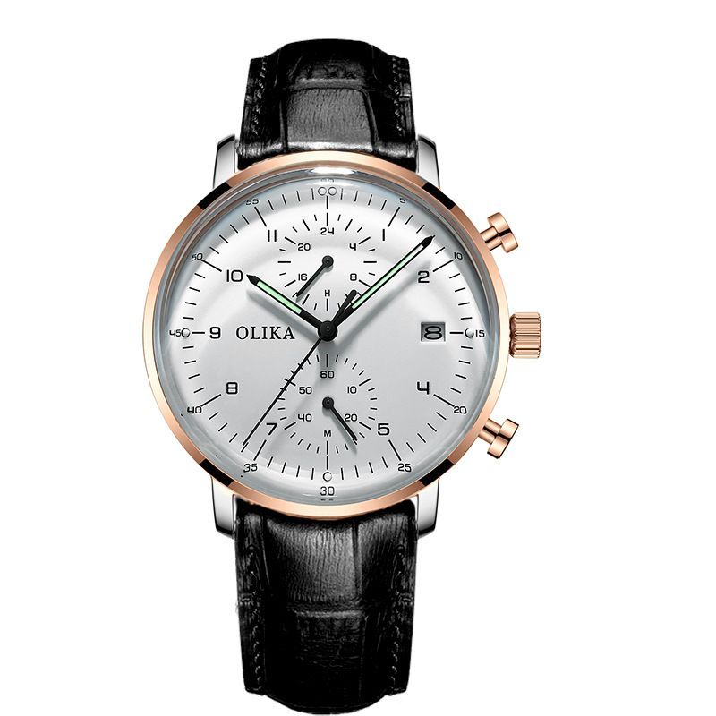 men's watch, ultra-thin watch, leather strap watch, luminous watch, waterproof watch, date calendar watch, curved glass watch, casual sports watch, OLIKA watch, men's fashion watch - Stainless steel with a black face - Size Man