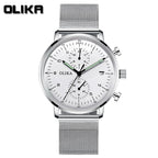 men's watch, ultra-thin watch, leather strap watch, luminous watch, waterproof watch, date calendar watch, curved glass watch, casual sports watch, OLIKA watch, men's fashion watch - Stainless steel with a white face - Size Man