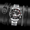 men's watch, Geneva calendar watch, stainless steel watch, business watch for men, Australian men's fashion, dress watch, formal watch, calendar wristwatch, Australian men's accessories - Black - Size 10