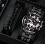 men's watch, Geneva calendar watch, stainless steel watch, business watch for men, Australian men's fashion, dress watch, formal watch, calendar wristwatch, Australian men's accessories - Black - Size 12