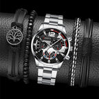 men's watch, Geneva calendar watch, stainless steel watch, business watch for men, Australian men's fashion, dress watch, formal watch, calendar wristwatch, Australian men's accessories - Black - Size 12