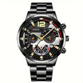 men's watch, Geneva calendar watch, stainless steel watch, business watch for men, Australian men's fashion, dress watch, formal watch, calendar wristwatch, Australian men's accessories - Black - Size 13
