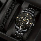 men's watch, Geneva calendar watch, stainless steel watch, business watch for men, Australian men's fashion, dress watch, formal watch, calendar wristwatch, Australian men's accessories - Black - Size 13