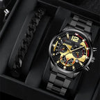 men's watch, Geneva calendar watch, stainless steel watch, business watch for men, Australian men's fashion, dress watch, formal watch, calendar wristwatch, Australian men's accessories - Black - Size 2