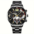 men's watch, Geneva calendar watch, stainless steel watch, business watch for men, Australian men's fashion, dress watch, formal watch, calendar wristwatch, Australian men's accessories - Black - Size 3