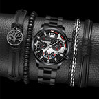 men's watch, Geneva calendar watch, stainless steel watch, business watch for men, Australian men's fashion, dress watch, formal watch, calendar wristwatch, Australian men's accessories - Black - Size 4