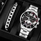 men's watch, Geneva calendar watch, stainless steel watch, business watch for men, Australian men's fashion, dress watch, formal watch, calendar wristwatch, Australian men's accessories - Black - Size 7