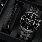 men's watch, Geneva calendar watch, stainless steel watch, business watch for men, Australian men's fashion, dress watch, formal watch, calendar wristwatch, Australian men's accessories - Black - Size 7