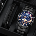 men's watch, Geneva calendar watch, stainless steel watch, business watch for men, Australian men's fashion, dress watch, formal watch, calendar wristwatch, Australian men's accessories - Black - Size 9