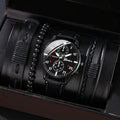 men's bracelet watch set, single calendar watch, fake three eye watch, canvas quartz watch, PU bracelet, men's fashion accessory, gift for men, Australian men's watch - Black - Size 5