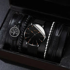 men's bracelet watch set, single calendar watch, fake three eye watch, canvas quartz watch, PU bracelet, men's fashion accessory, gift for men, Australian men's watch - Black - Size 5