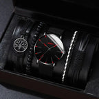 men's bracelet watch set, single calendar watch, fake three eye watch, canvas quartz watch, PU bracelet, men's fashion accessory, gift for men, Australian men's watch - Black - Size 8