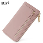 Genuine Leather Wallet RFID Blocking Wallet Long Zipper Clutch Women'S Phone - Blue - Size m