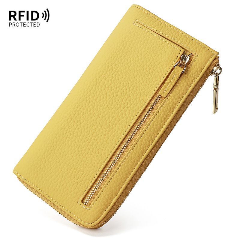 Genuine Leather Wallet RFID Blocking Wallet Long Zipper Clutch Women'S Phone - Blue - Size m