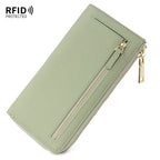 Genuine Leather Wallet RFID Blocking Wallet Long Zipper Clutch Women'S Phone - Light Green - Size m