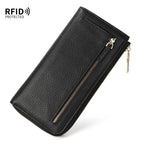 Genuine Leather Wallet RFID Blocking Wallet Long Zipper Clutch Women'S Phone - Light Green - Size m